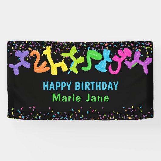 NEON VERJAARDAG DIEREN BALLONNEN SPANDOEK (Horizontaal)