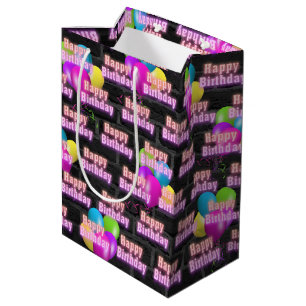 Neon Verjaardag en Ballonnen op Brick Medium Gift Cadeauzakje