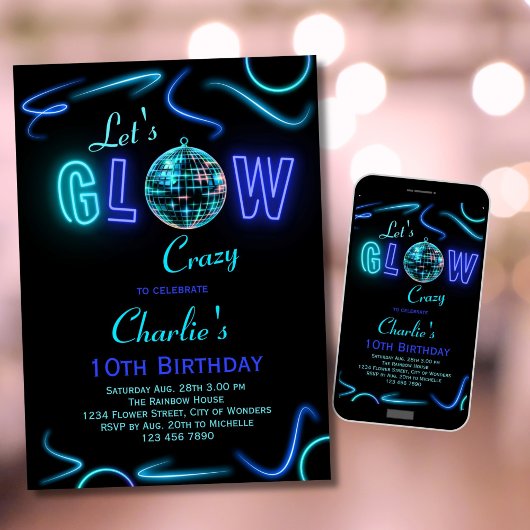 Neon Verjaardag Uitnodiging Jongens Let's Glow Cra