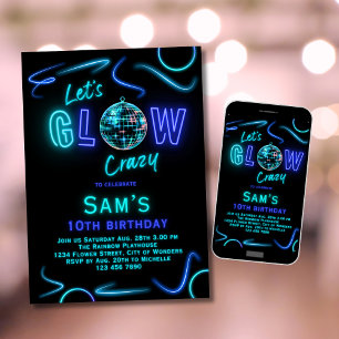 Neon Verjaardag Uitnodiging Jongens Let's Glow Cra