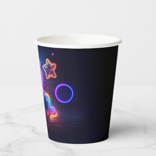 Neon Verjaardagsfeest Eenhoorn Magisch Papieren Bekers (Achterkant)