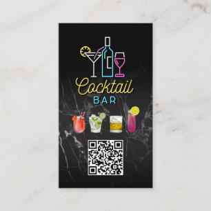 Neon Verlichte Cocktails QR Code Visitekaartje