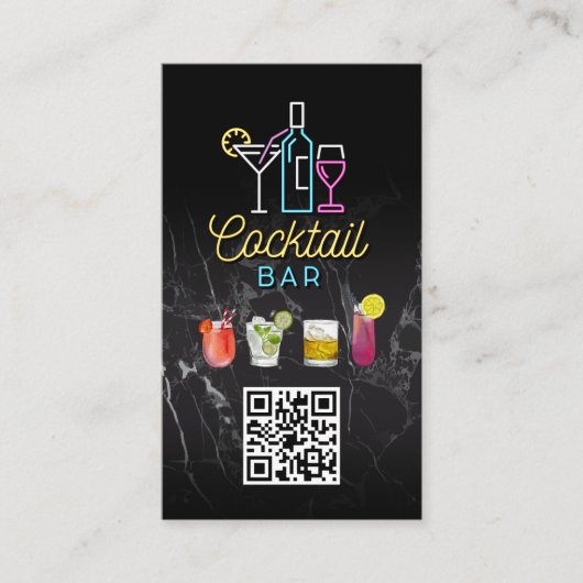 Neon Verlichte Cocktails | QR Code Visitekaartje (Voorkant)