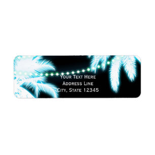 Neon Verlichte Palmboom Strandfeest Zomer Etiket