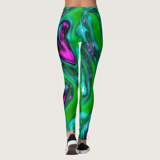 Neon vert et violet Liquide Leggings d'art Abstrai (Dos)