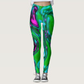 Neon vert et violet Liquide Leggings d'art Abstrai (Devant)