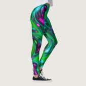 Neon vert et violet Liquide Leggings d'art Abstrai (Droite)