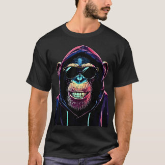 Neon Vibe – Stylish Chimpanzee in Hoodie and Sungl T-shirt