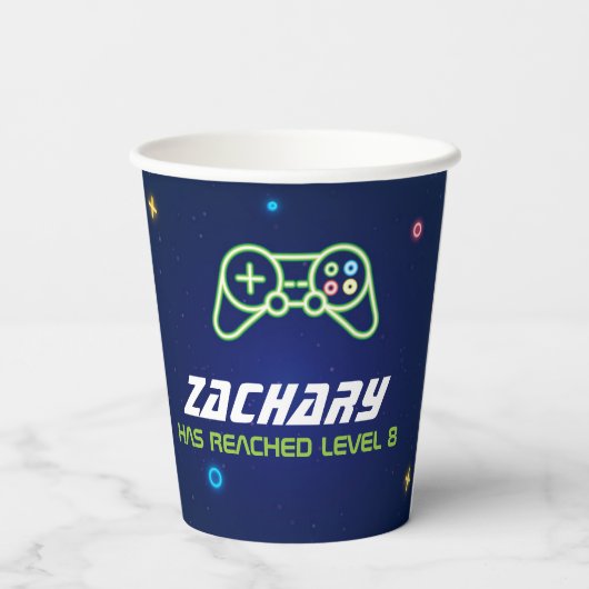 Neon Video Game Arcade Birthday Party Paper Cup Papieren Bekers (Achterkant)