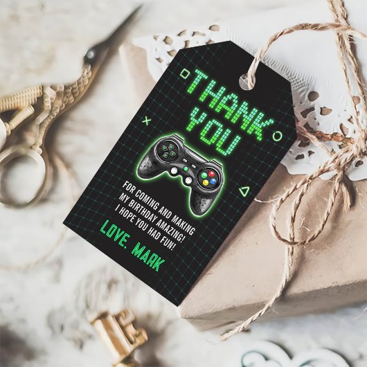 Neon Video Game Arcade Level Up Verjaardag Dank u Cadeaulabel