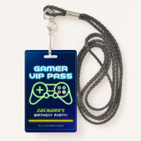 Neon Video Game Arcade Party Badge VIP