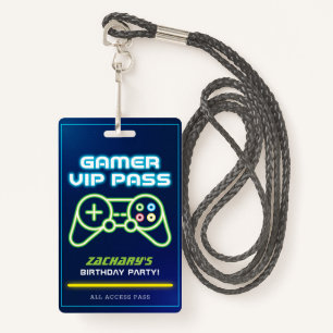 Neon Video Game Arcade Party Badge VIP