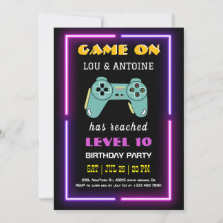 Neon Video Game Birthday Invitation Kaart