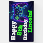 Neon Video Gamer Arcade Gaming Happy Birthday Spandoek (Verticaal)