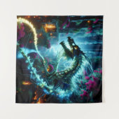 Neon Vines & Dragon Botten: Eclipse in een futuris Wandkleed (Voorkant (horizontaal))