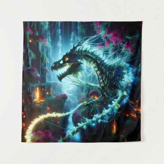 Neon Vines & Dragon Botten: Eclipse in een futuris Wandkleed (Voorkant)