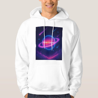 Neon Vintage Planeet met Ring | Kosmische Wolken Hoodie