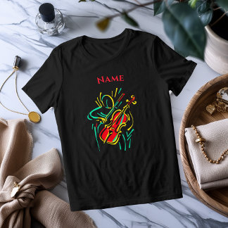 Neon Viool Line Art | Levendig muzikaal T-shirt De