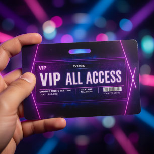 Neon VIP All-Accesspas-sjabloon met QR-code Badge