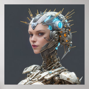 Neon Visionary: Een cybernetisch Vrouw Poster