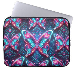 Neon Vlinder Glow Patroon Laptop Sleeve