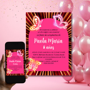 Neon Vlinder Zwarte Roze Meisje Verjaardag Spaans Kaart
