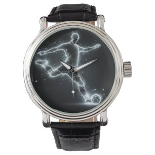 Neon voetbalspeler op zwart horloge
