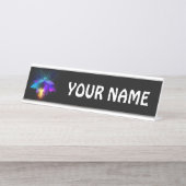Neon vuurvlieg op zwart bureau naambordje (Voorkant)