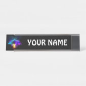 Neon vuurvlieg op zwart bureau naambordje (Voorkant)