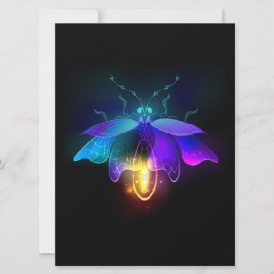 Neon vuurvlieg op zwart feestdagenkaart