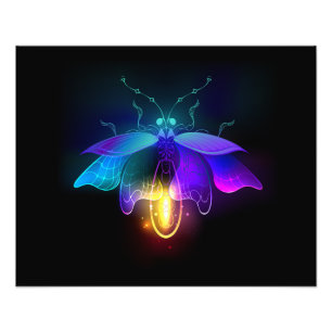 Neon vuurvlieg op zwart foto afdruk