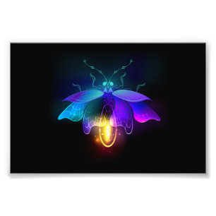 Neon vuurvlieg op zwart foto afdruk