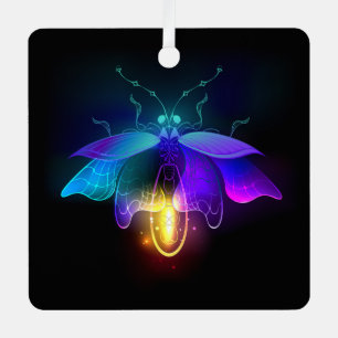 Neon vuurvlieg op zwart metalen ornament
