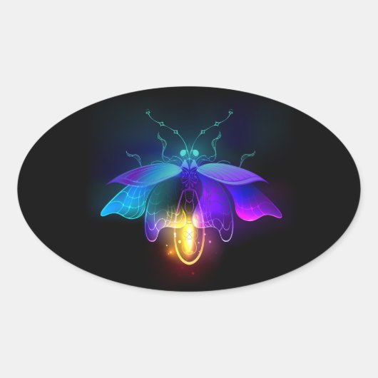 Neon vuurvlieg op zwart ovale sticker (Voorkant)