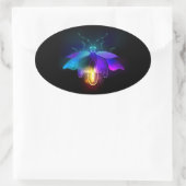 Neon vuurvlieg op zwart ovale sticker (Tas)
