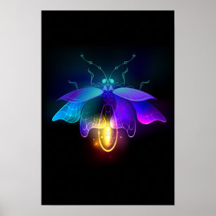 Neon vuurvlieg op zwart poster