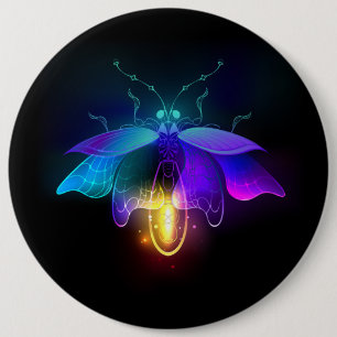 Neon vuurvlieg op zwart ronde button 6,0 cm