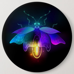 Neon vuurvlieg op zwart ronde button 6,0 cm