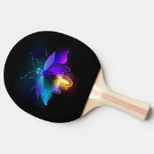 Neon vuurvlieg op zwart tafeltennisbatje (Zijkant)