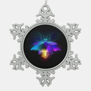 Neon vuurvlieg op zwart tin sneeuwvlok ornament