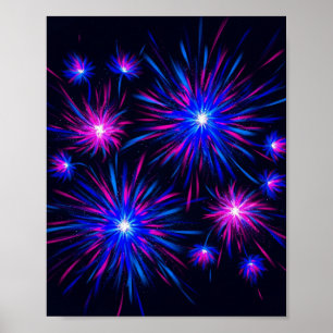 Neon vuurwerkviering - Abstracte muurkunst Poster