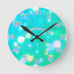 NEON Wandklok Turquoise ROZE LUCHT Persoonlijk Ges Ronde Klok