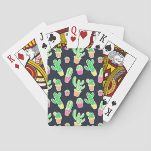 Neon Watercolor Cacti in Potten Patroon Pokerkaarten
