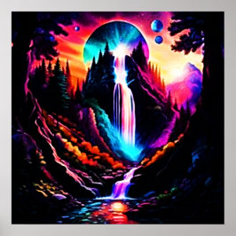 Neon Waterfall Poster
