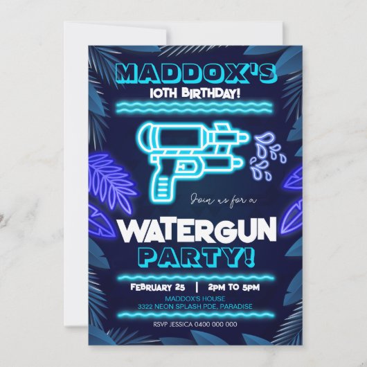 Neon Watergun Party Invitation été (Devant)