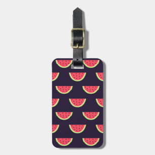 Neon Watermelon op Paars Patroon Bagagelabel