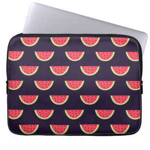 Neon Watermelon op Paars Patroon Laptop Sleeve