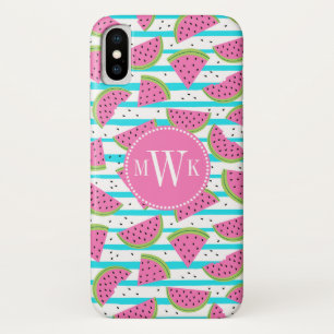 Neon Watermelon op Stripes Patroon iPhone X Hoesje