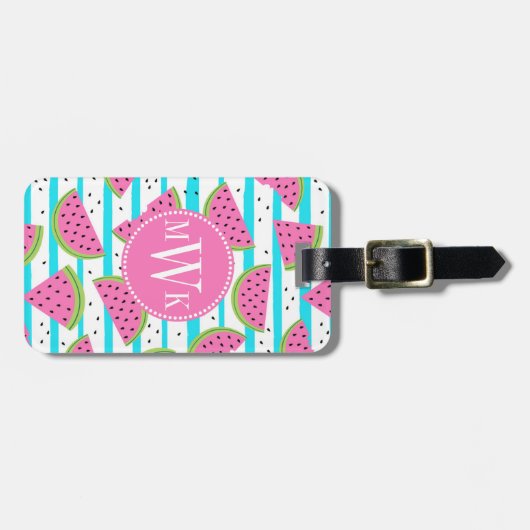 Neon Watermelon op Stripes Pattern Bagagelabel (Voorkant horizontaal)