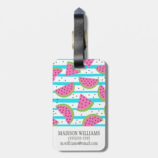 Neon Watermelon op Stripes Pattern Bagagelabel (Achterkant verticaal)